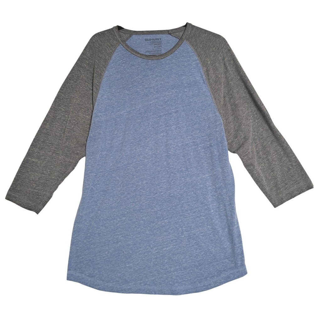 Old Navy Baseball Tee Women L Blue Grey Raglan 3/4 Sleeve Heathered Sporty Top